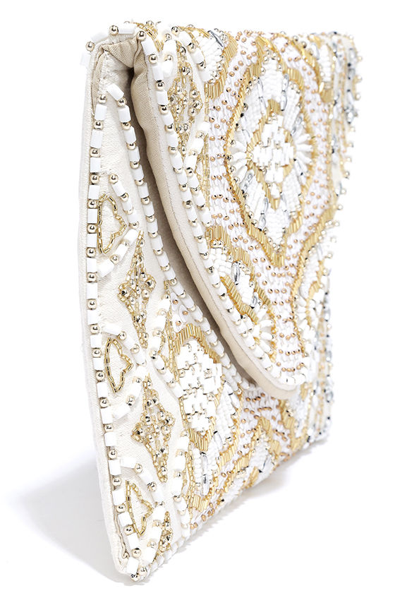 Cream Clutch Gold Clutch Beaded Clutch 41.00