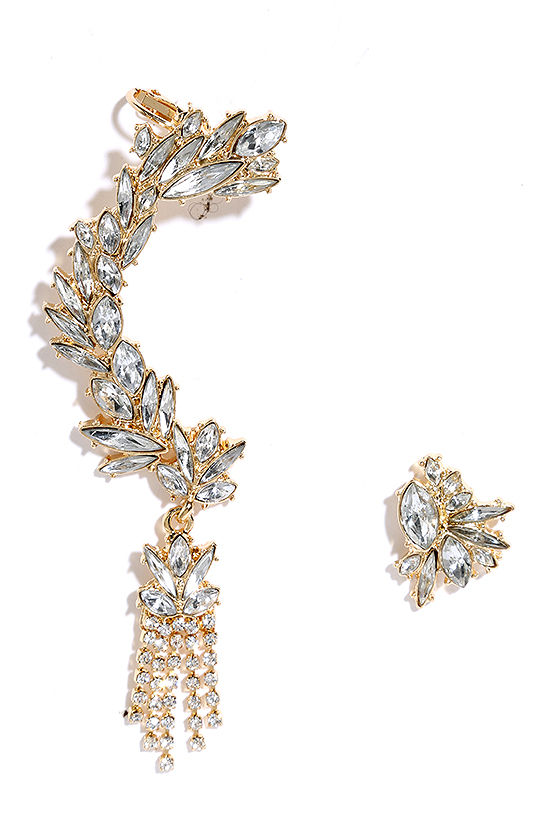Lovely Rhinestone Ear Cuff Gold Ear Cuff 20.00 Lulus