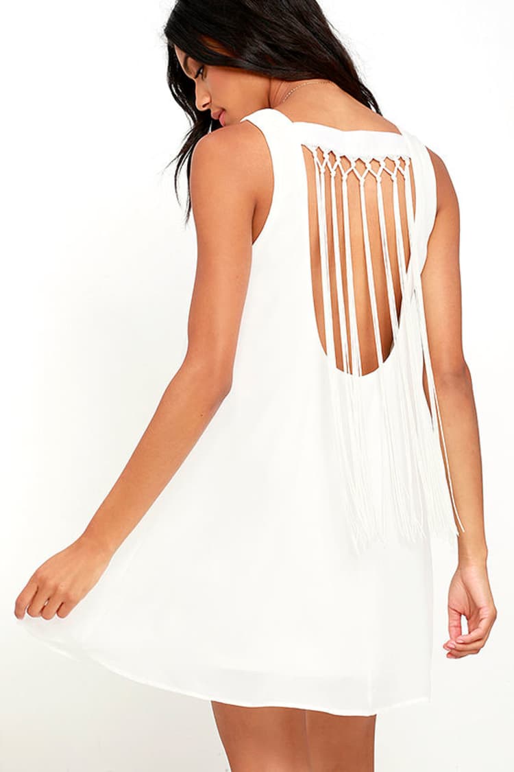 sachin and babi light blue dress Sexy Ivory Dress - LWD - Fringe Dress - Backless Dress - Shift Dress -  $43.00