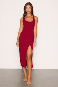 Sultry Elegance Wine Red Cutout Bodycon Midi Dress 2