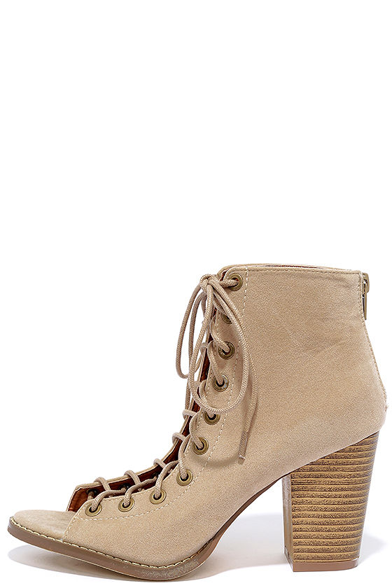 Chic Beige Booties - Lace-Up Booties - Suede Booties - $39.00 - Lulus