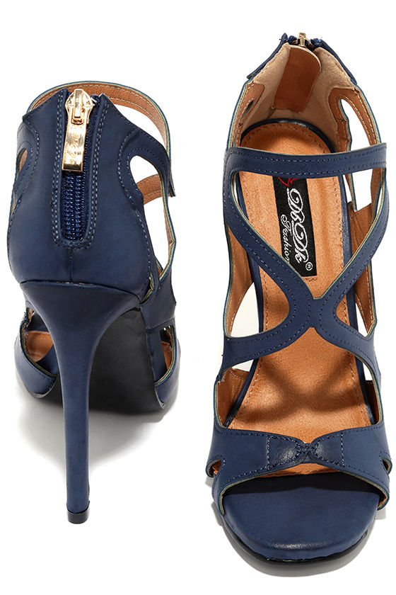 Navy caged heels sale