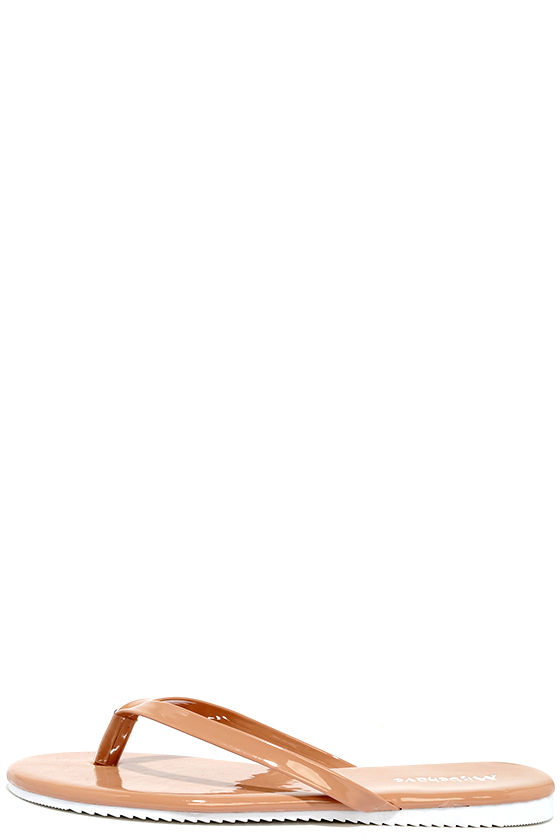 Wave Break Nude Patent Flip Flops 1