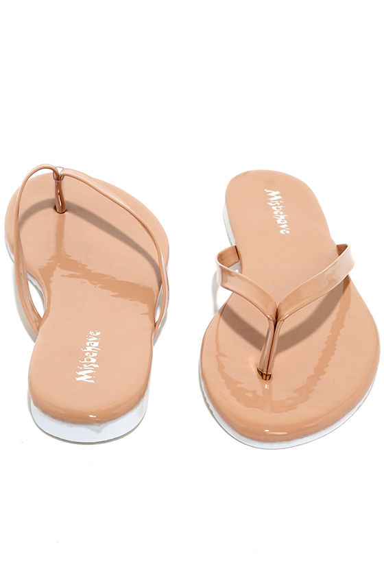 Wave Break Nude Patent Flip Flops 2