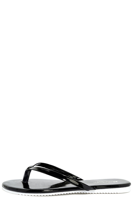black patent thong sandals