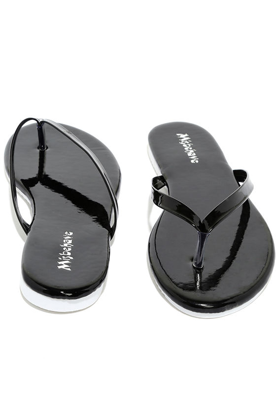 Wave Break Black Patent Flip Flops 2