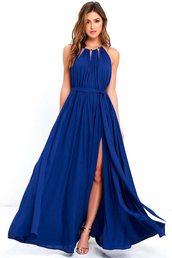 Lovely Royal  Blue  Maxi  Dress  Blue  Gown Halter Maxi  