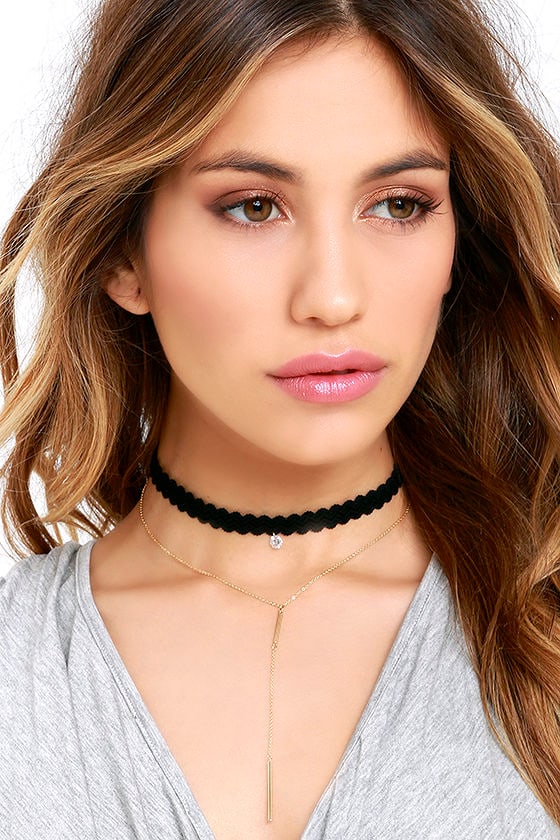 Illustrated Story Black and Gold Layered Choker Necklace