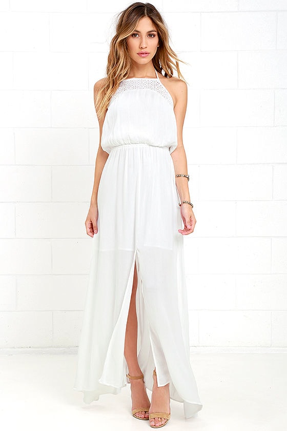 white maxi halter dress