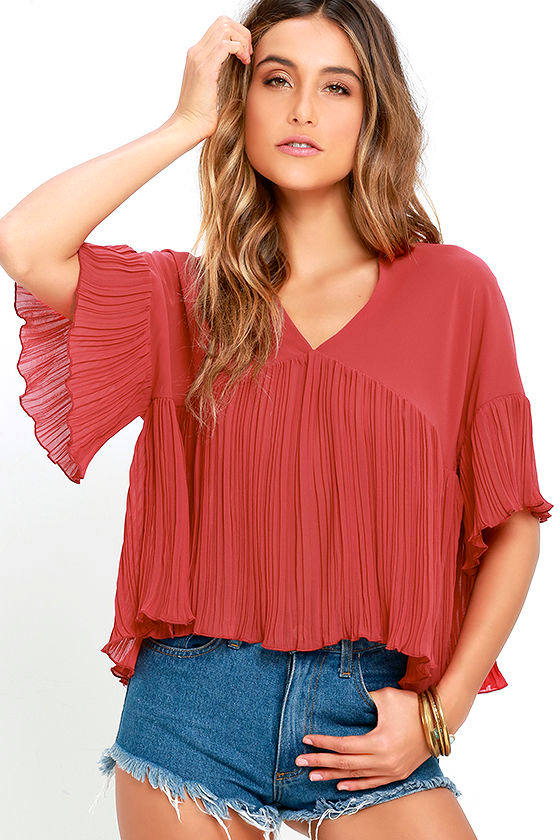 Lovely Rust Red Top - Pleated Top - High-Low Top - $36.00 - Lulus