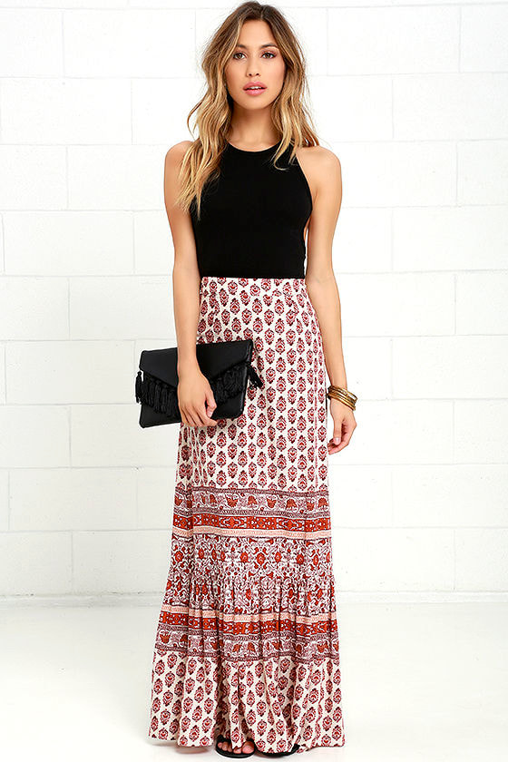 orange boho maxi skirt