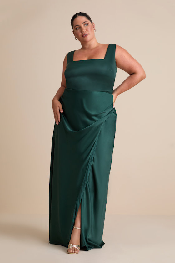 Emerald Satin Dress - Sleeveless Maxi Dress - Gathered Maxi Dress - Image 5