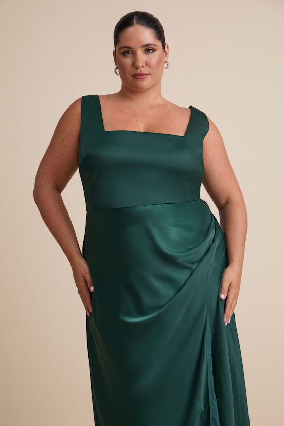 Emerald Satin Dress - Sleeveless Maxi Dress - Gathered Maxi Dress - Image 6