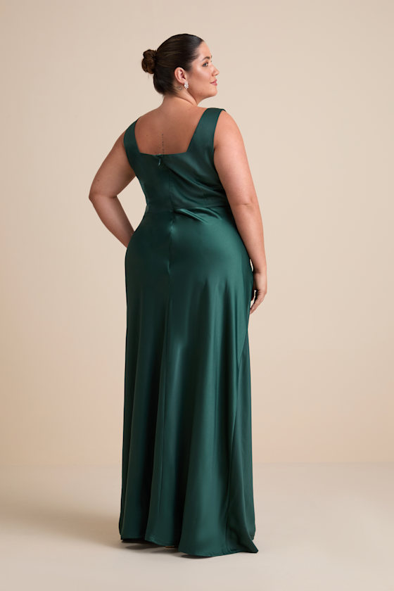 Emerald Satin Dress - Sleeveless Maxi Dress - Gathered Maxi Dress - Image 7