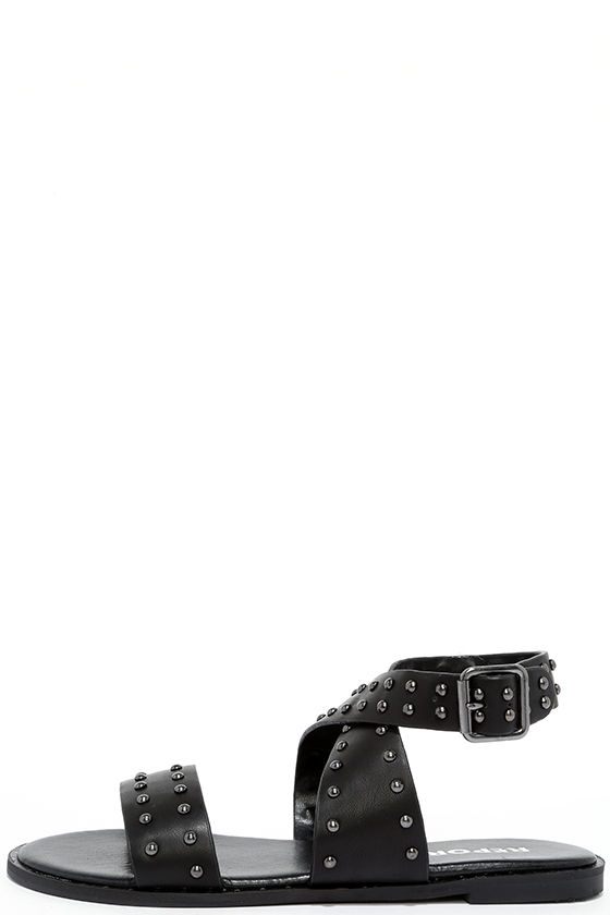 Report Linda Black Studded Flat Sandals