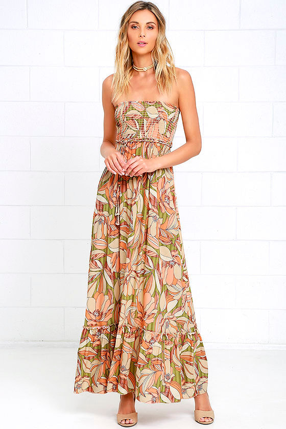 Tropical Tango Coral Orange Floral Print Maxi Dress