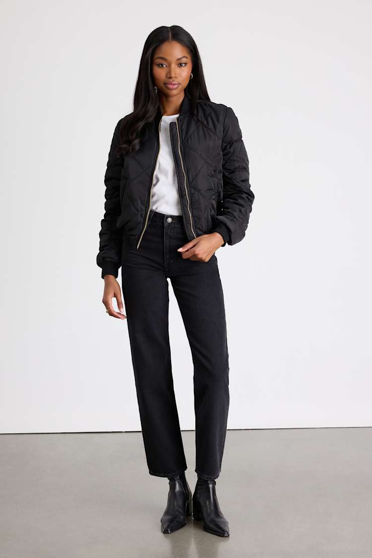 Style Expedition Black Quilted Bomber Jacket