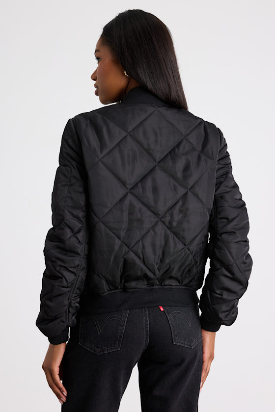Cute Black Bomber - Quilted Bomber Jacket - Black Jacket - Lulus