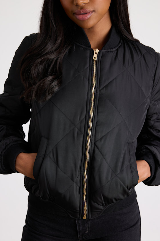 Style Expedition Black Quilted Bomber Jacket - thumbnail 4