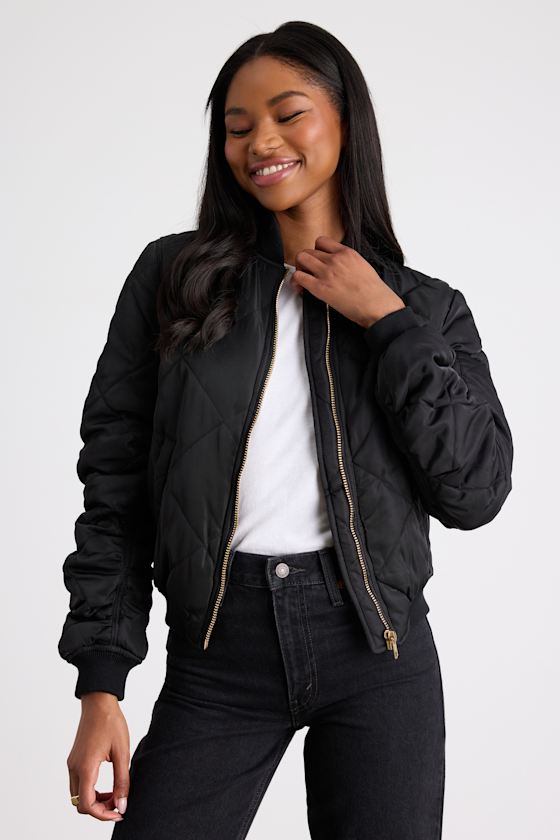 Style Expedition Black Quilted Bomber Jacket - thumbnail 6
