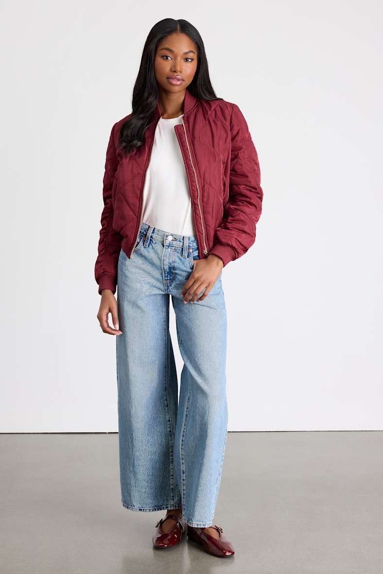Style Expedition Burgundy Quilted Bomber Jacket