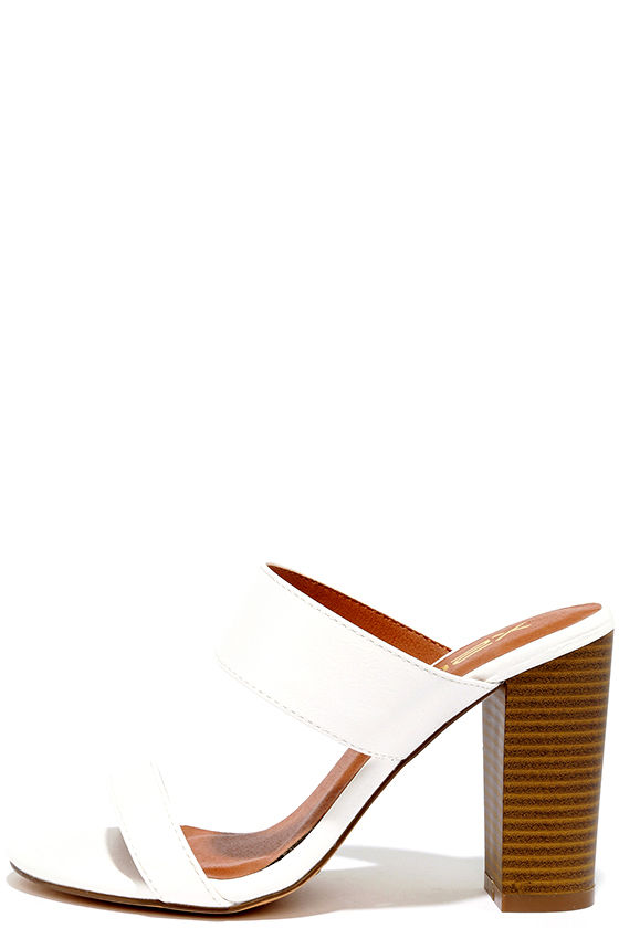 heeled white mules