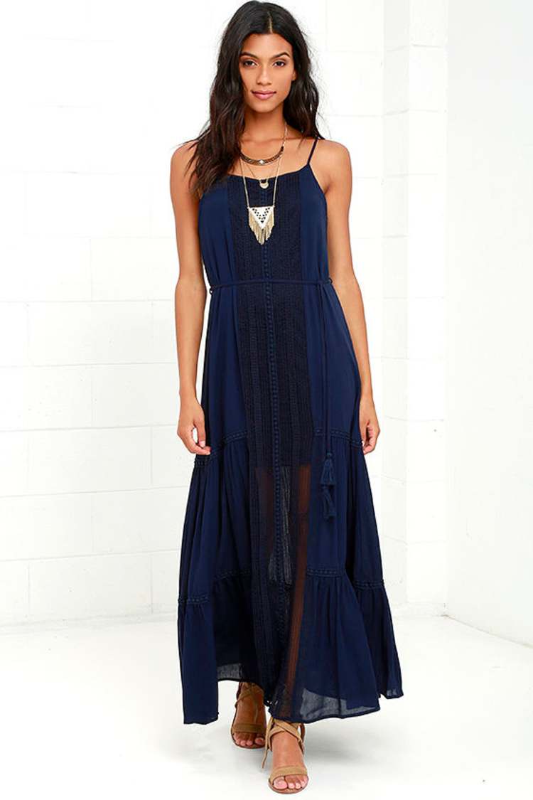 Pretty Navy Blue Dress - Maxi Dress - Lace Dress - Crochet Dress - $52.00 -  Lulus