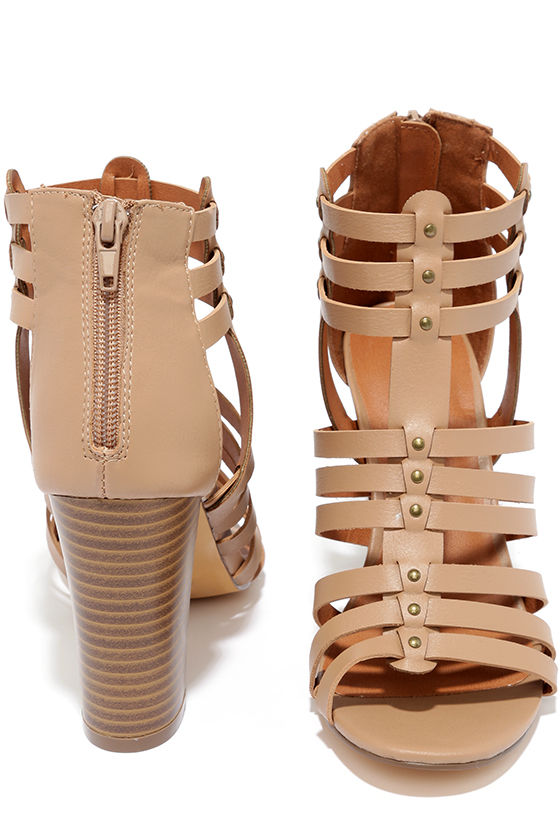 Take a Stand Natural Studded Caged Heels