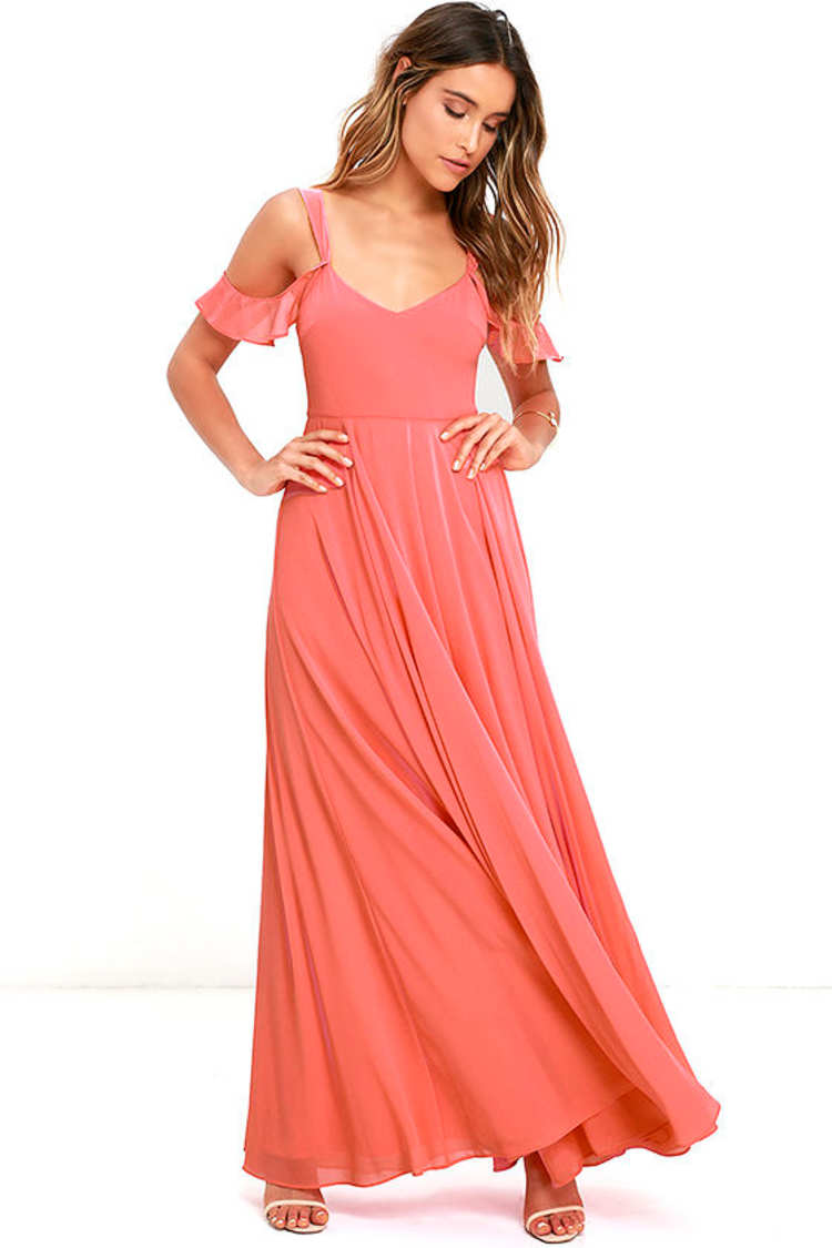 fitted lace wedding dress Coral Chiffon Maxi Dress main image 0