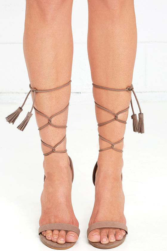 taupe lace up heels