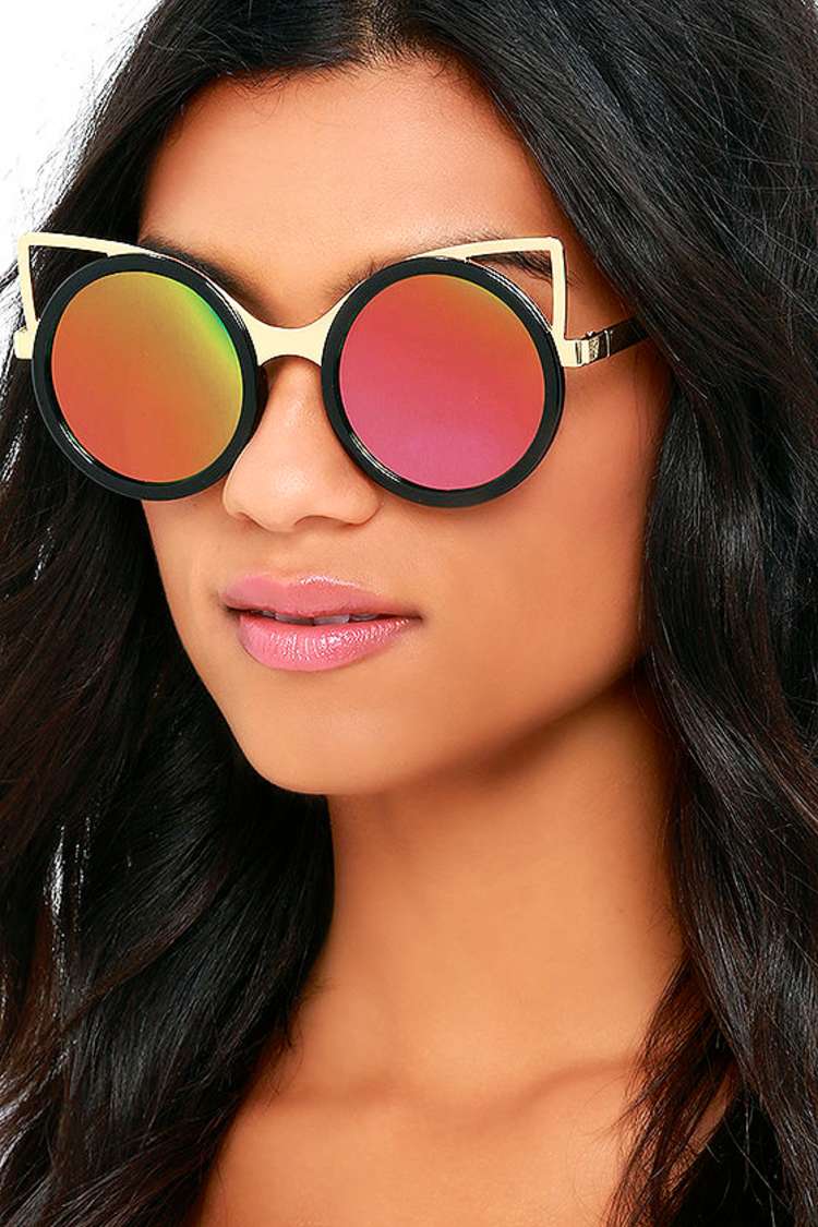 Cute Black and Pink Sunglasses - Gold Sunglasses - Mirrored  display picture 3