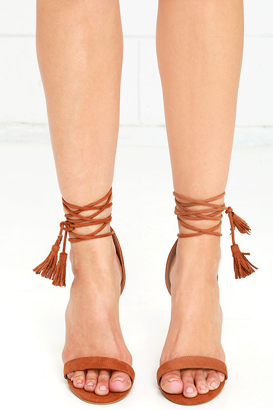 tan lace up chunky heels