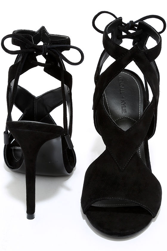 Kendall + Kylie Eston2 Black Suede Leather Caged Heels