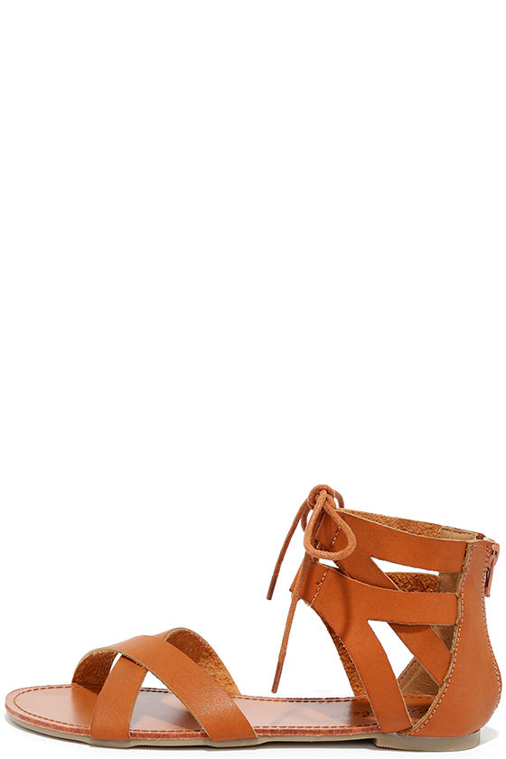tan lace up sandals flat