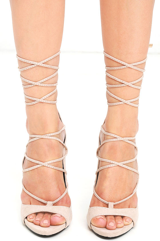 Party Anthem Nude Suede Lace-Up Heels