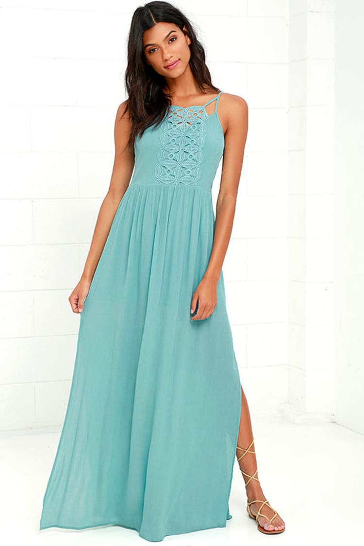 blue green lace dress Dark Pine Long Puff Sleeve Lace Mini Dress