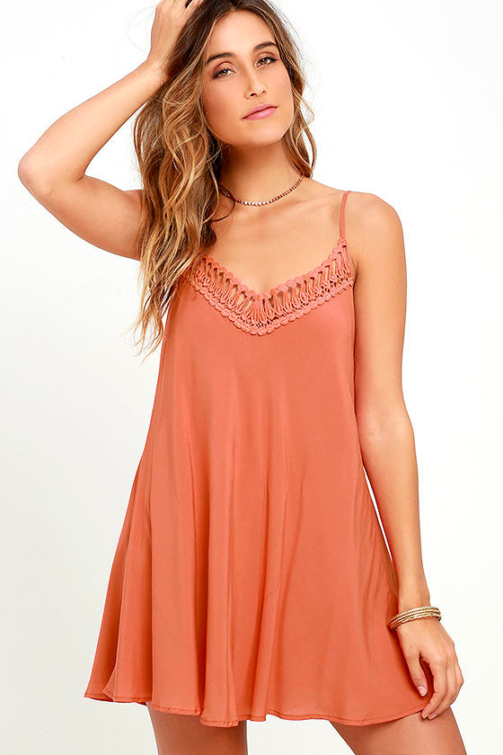 Cute Rust Orange Dress - Swing Dress - Crochet Dress - $46.00 - Lulus