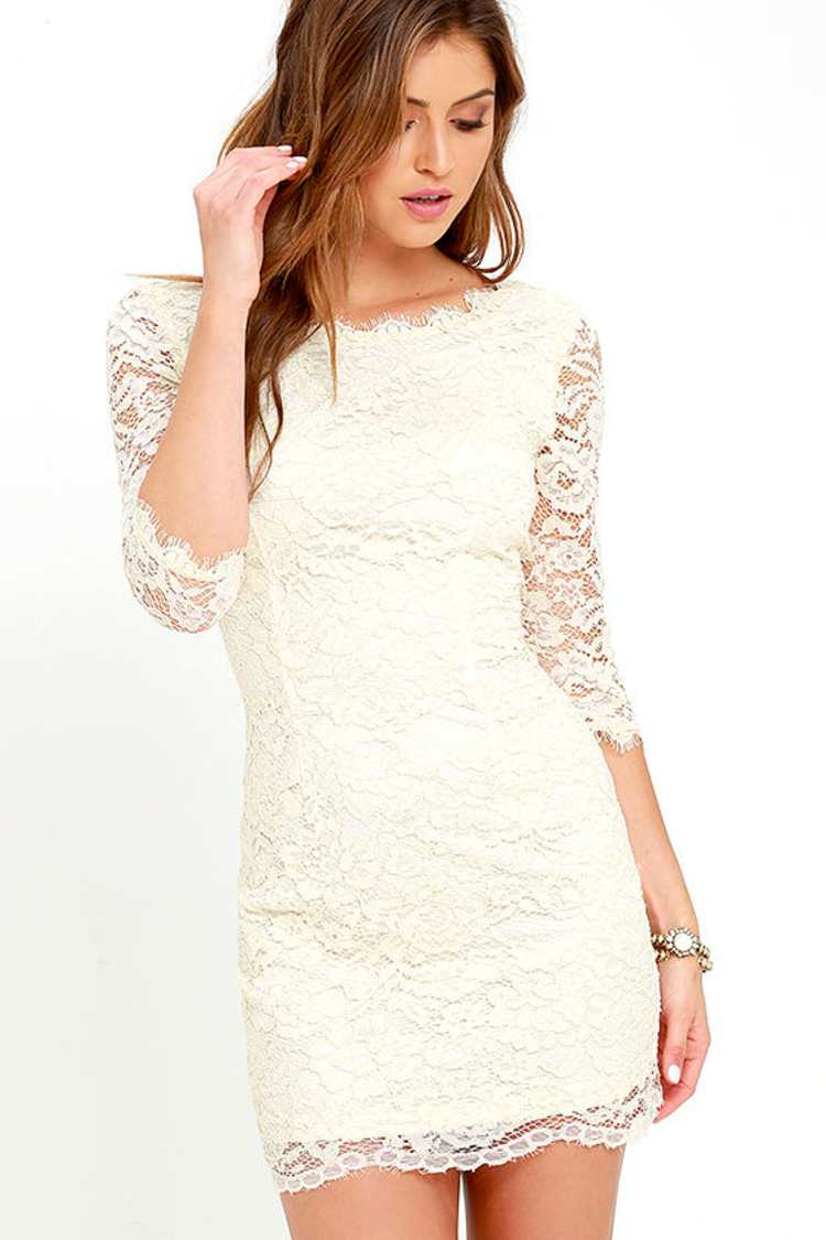 cream lace bodycon dress Imelda Mini Dress