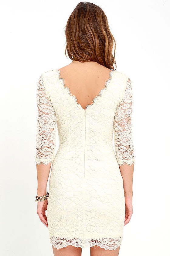 Lovely Cream Dress Lace Dress Bodycon Dress 59.00