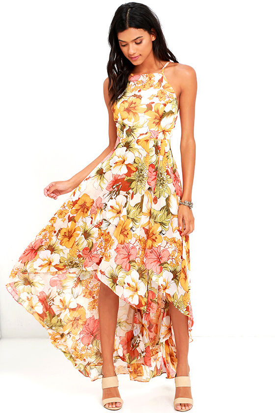 Palms in Paradise Blush Floral Print High-Low Dress
