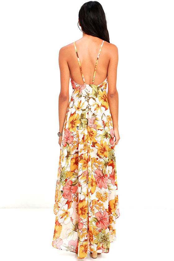 Blush Floral Print Dress - High-Low Dress - Maxi Dress - $78.00