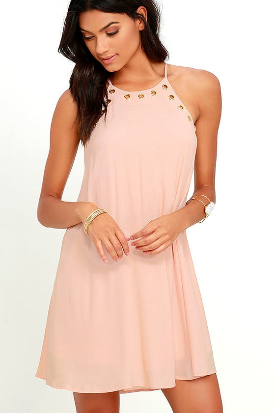 Cute Blush Dress - Swing Dress - Grommet Dress - $48.00 - Lulus