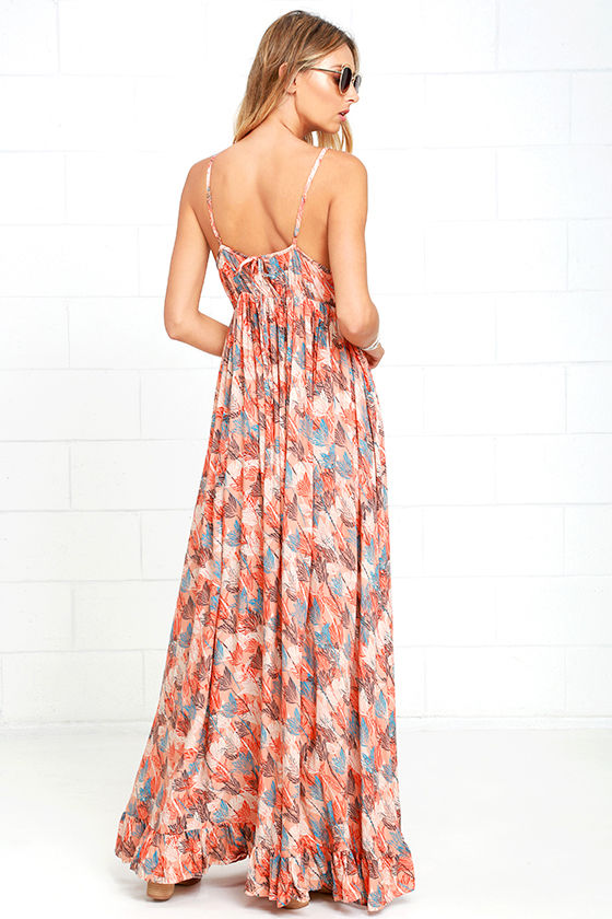 Pretty Orange Dress Print Dress Maxi Dress 76.00