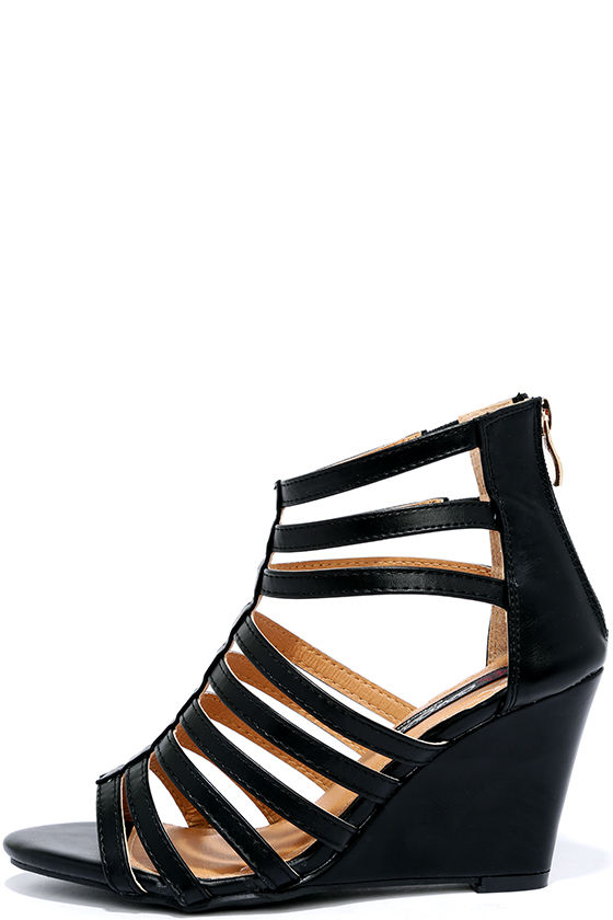 Cute Wedges - Black Heels - Caged Heels - $30.00 - Lulus