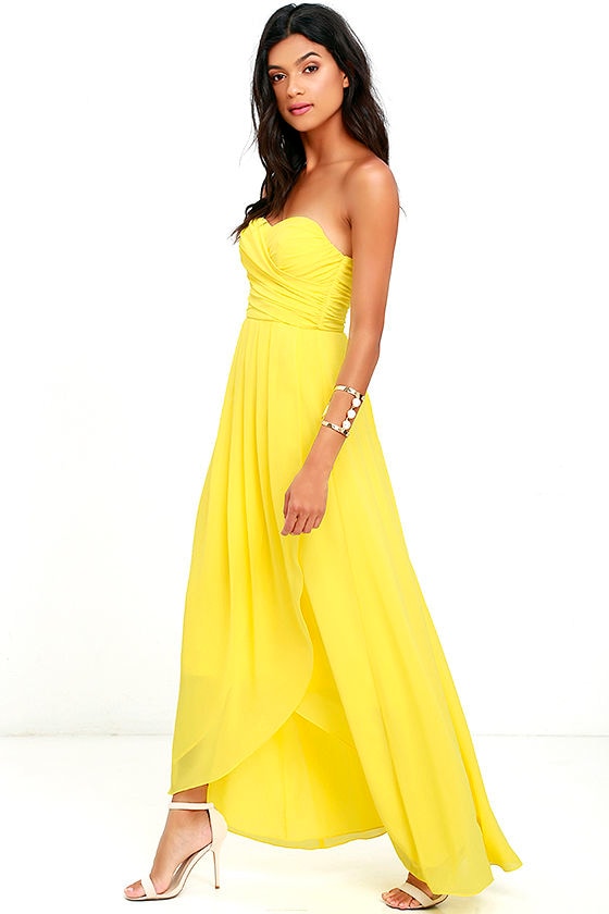 Stunning Yellow Dress - High-Low Dress - Maxi Dress - Strapless Gown ...