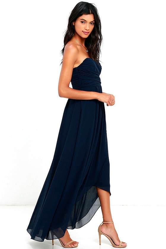 Stunning Navy Blue Dress HighLow Dress Maxi Dress Strapless Gown