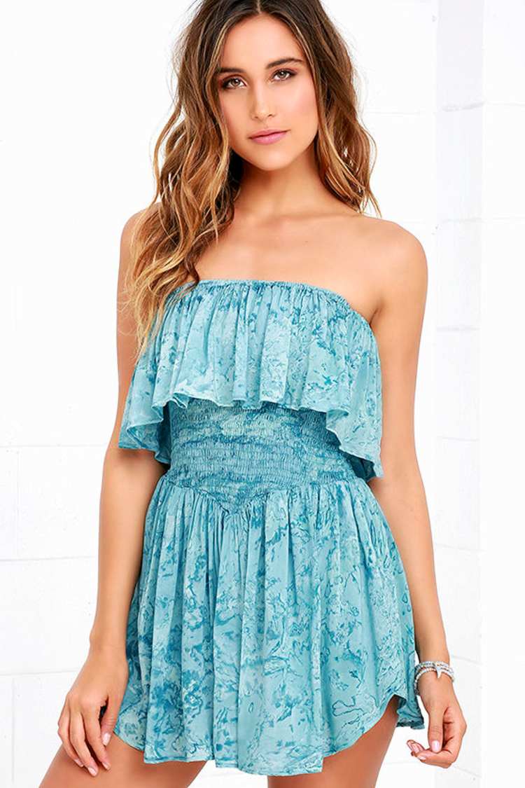blue life tie dye dress Blue Life Double Slit Halter Dress Tan & Blue Tie Dye Size Small
