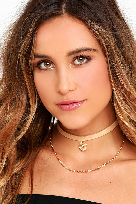 Boho Gold and Beige Choker Necklace - Vegan Leather Choker - $12.00 - Lulus