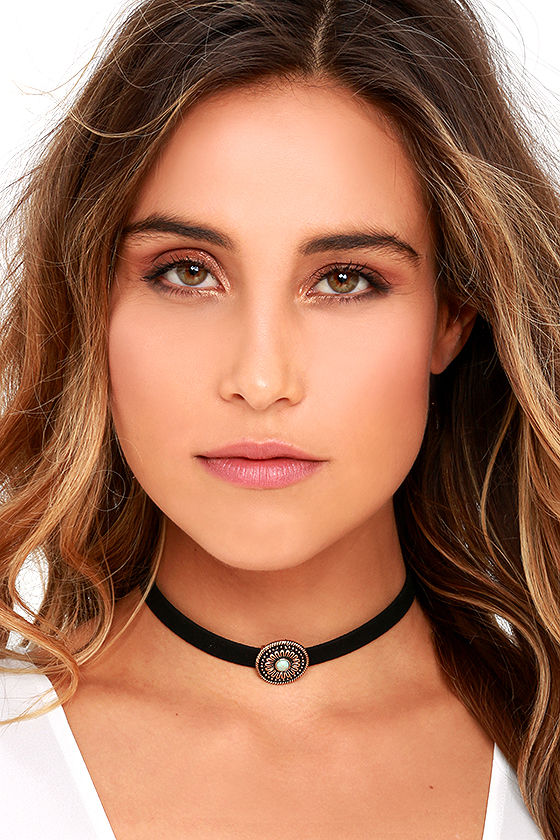 Boho Choker Necklace - Black and Gold Choker - Vegan Leather Choker ...