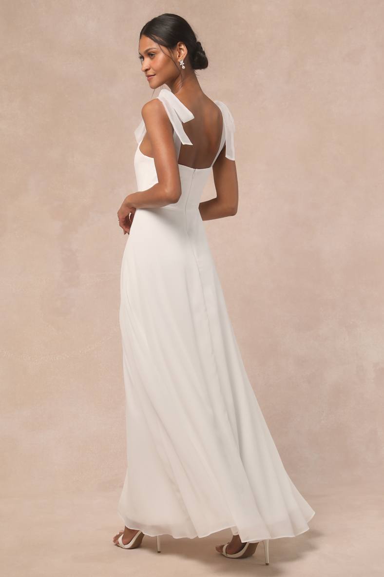 Radiant Romance White Tie-Strap Maxi Dress